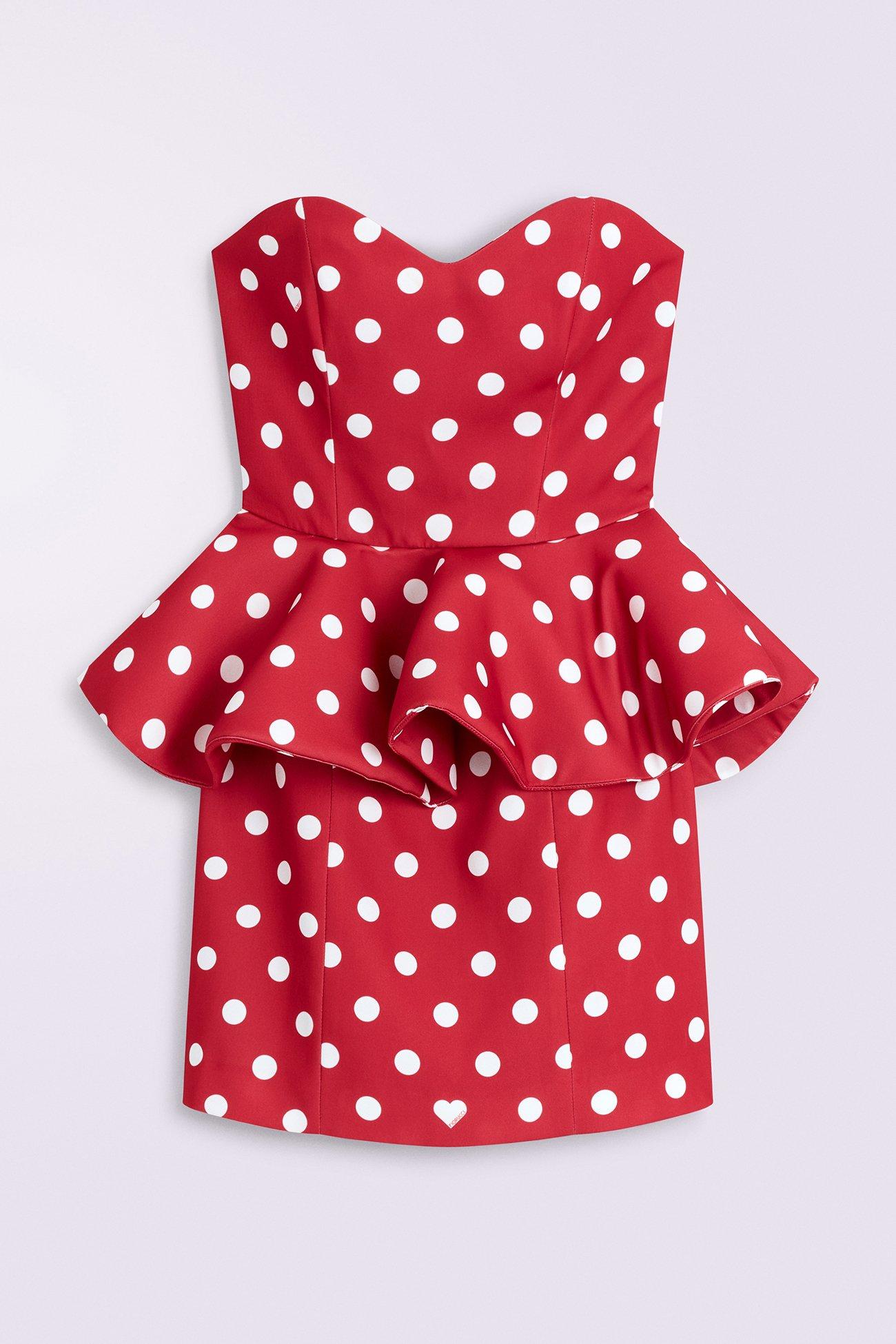 Polka Dot Peplum Mini Dress in Red.